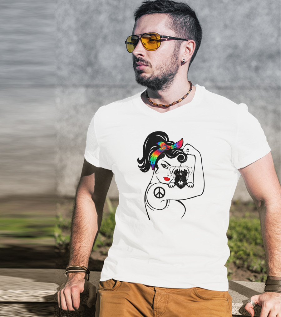 Peace Symbol Hippie Boxer Mom And Dog Lovers Retro T-Shirt