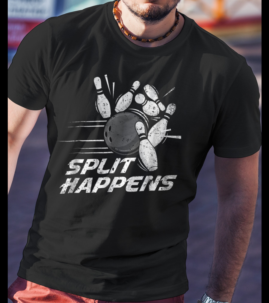 Split Happens Distressed Bowling Humor T-Shirt