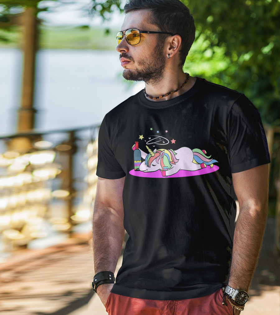 Funny Drunken Unicorn Rainbow Wine Party T-Shirt