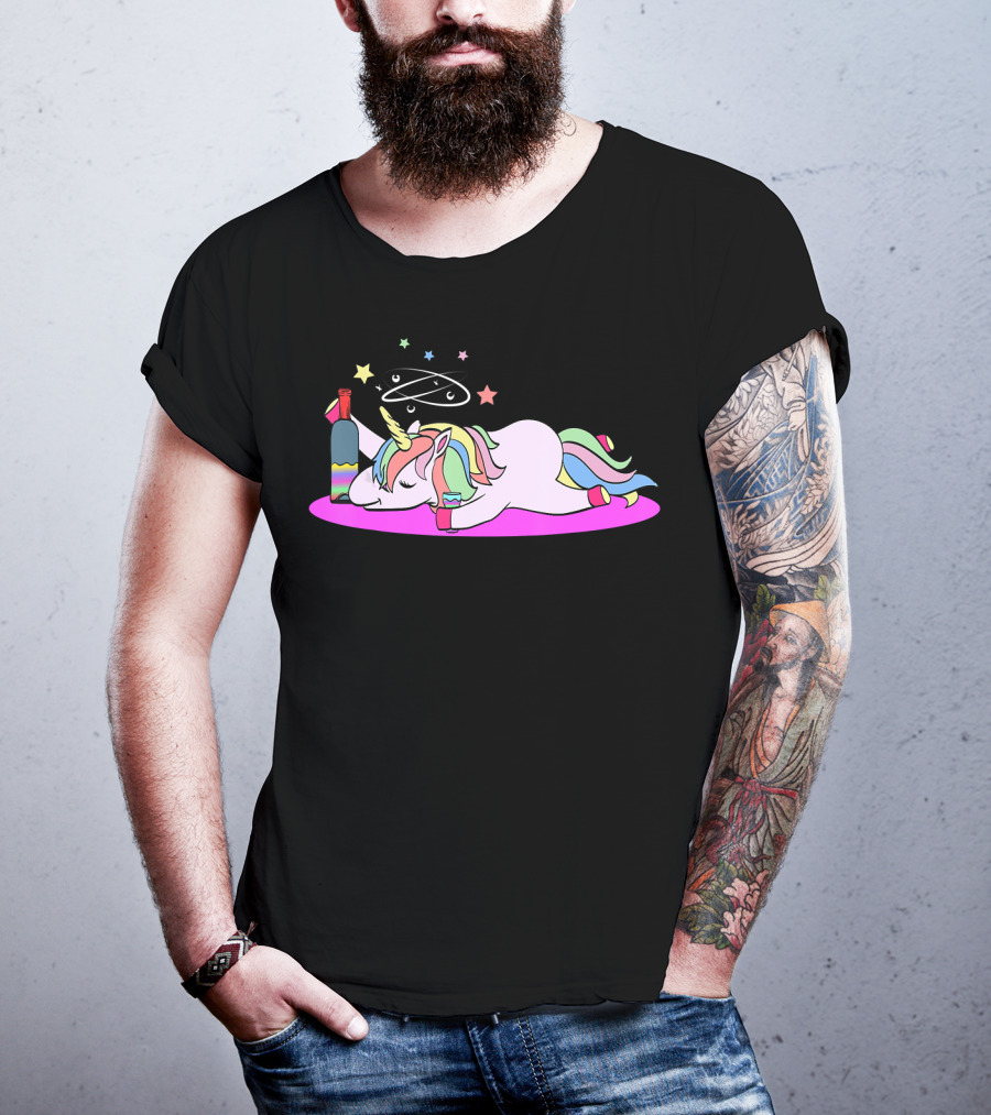 Funny Drunken Unicorn Rainbow Wine Party T-Shirt