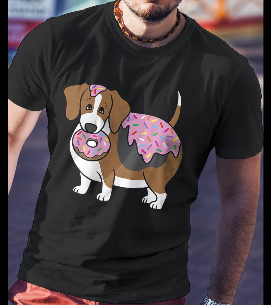 Funny Fat Beagle With Sprinkle Doughnut Sweet Treat T-Shirt