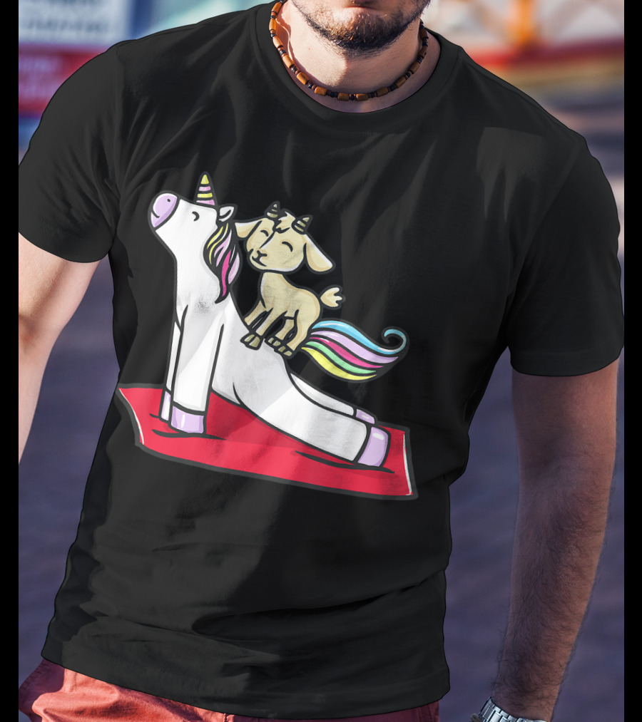 Goat Balancing On Yoga Unicorn Rainbow Mane T-Shirt
