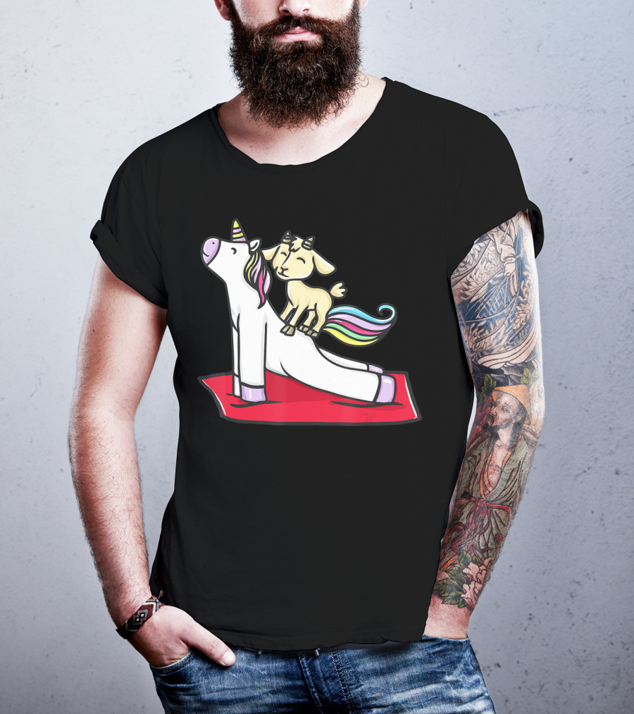 Goat Balancing On Yoga Unicorn Rainbow Mane T-Shirt