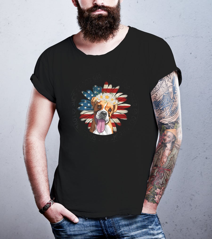 She's A Good Girl Who Loves Her Boxer Loves Jesus And America Too T-Shirt