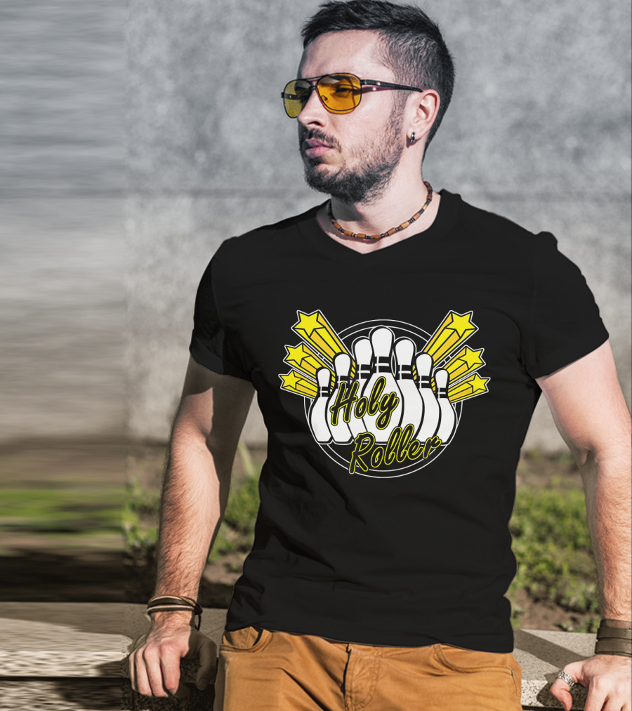 Holy Roller Bowling Pin Stars Retro Funny T-Shirt