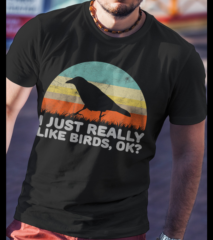 I Just Really Like Birds OK Retro Sunset Bird T-Shirt