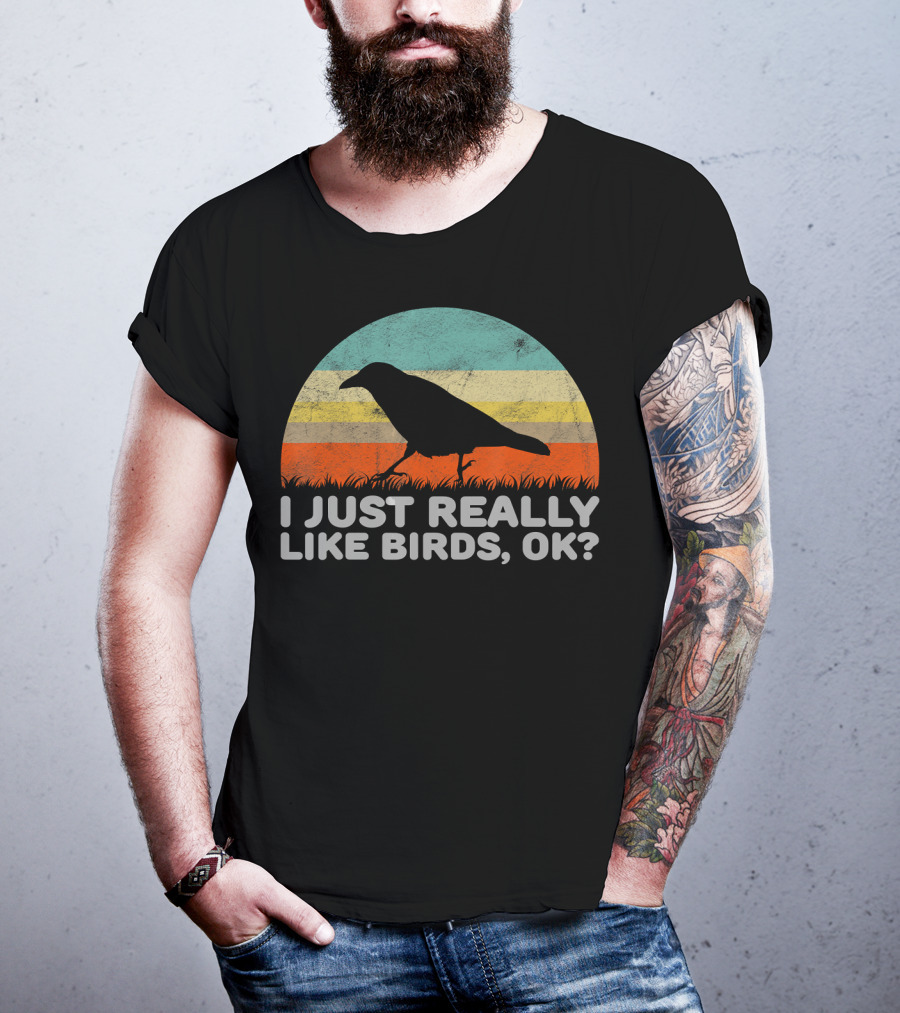 I Just Really Like Birds OK Retro Sunset Bird T-Shirt