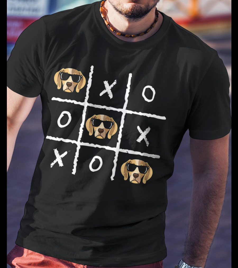 Tic Tac Toe Funny Vintage Nostalgic Beagle Dog Sunglasses T-Shirt