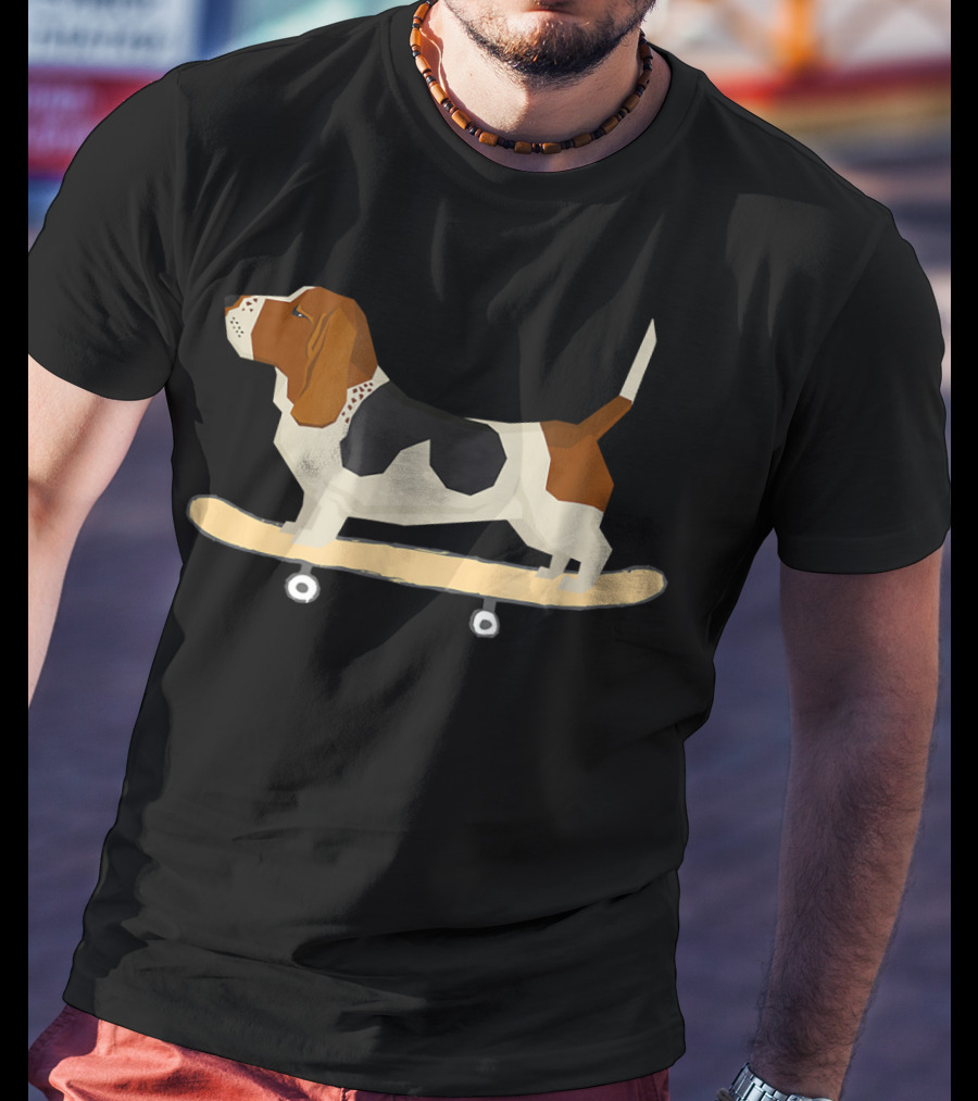 Funny Bassett Hound Skateboarding Adventure T-Shirt