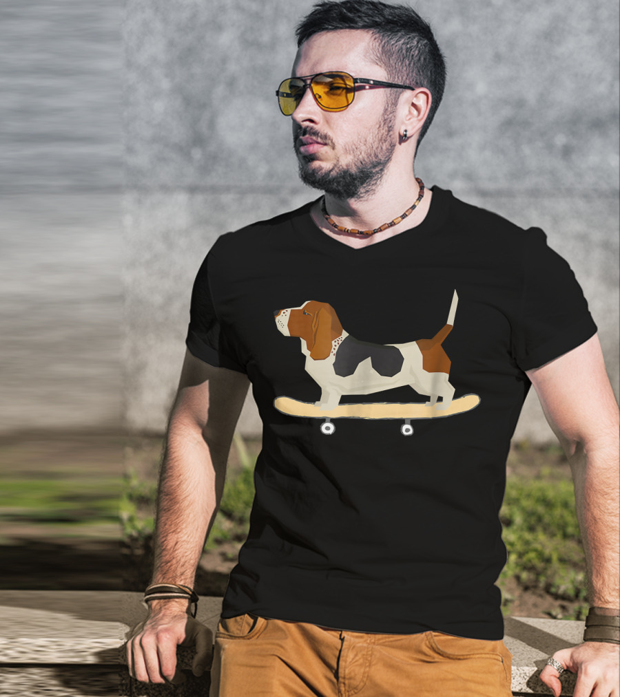 Funny Bassett Hound Skateboarding Adventure T-Shirt
