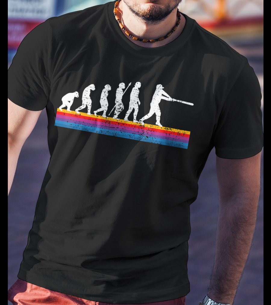 Funny Vintage Baseball Evolution Silhouette Retro Stripes T-Shirt