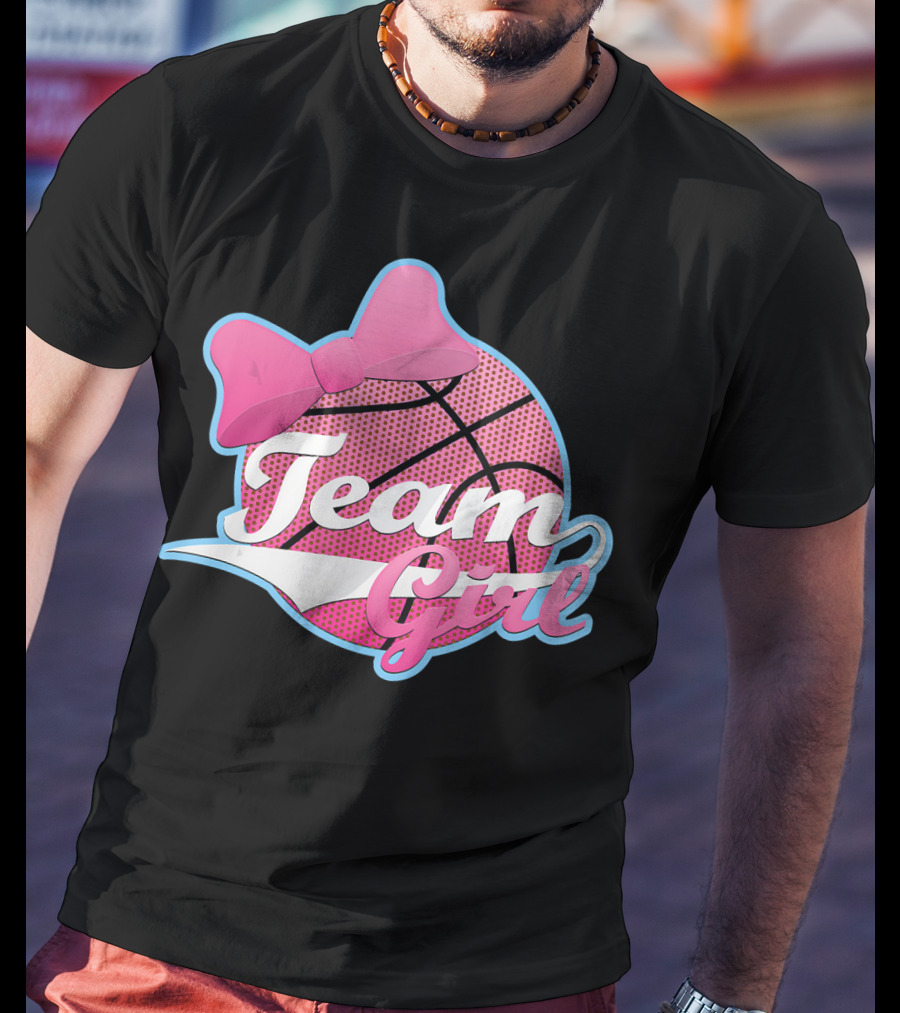 Gender Reveal Party Team Pink Girl Basketball Bow T-Shirt