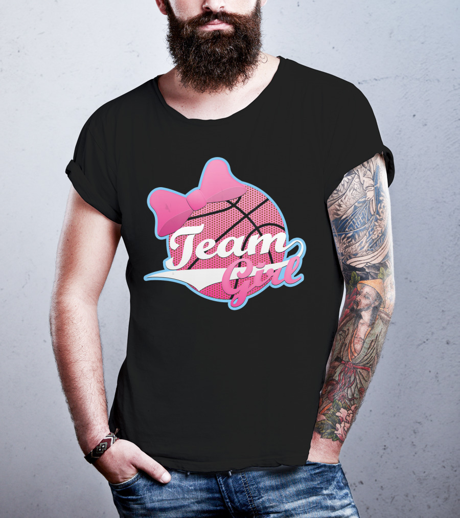 Gender Reveal Party Team Pink Girl Basketball Bow T-Shirt