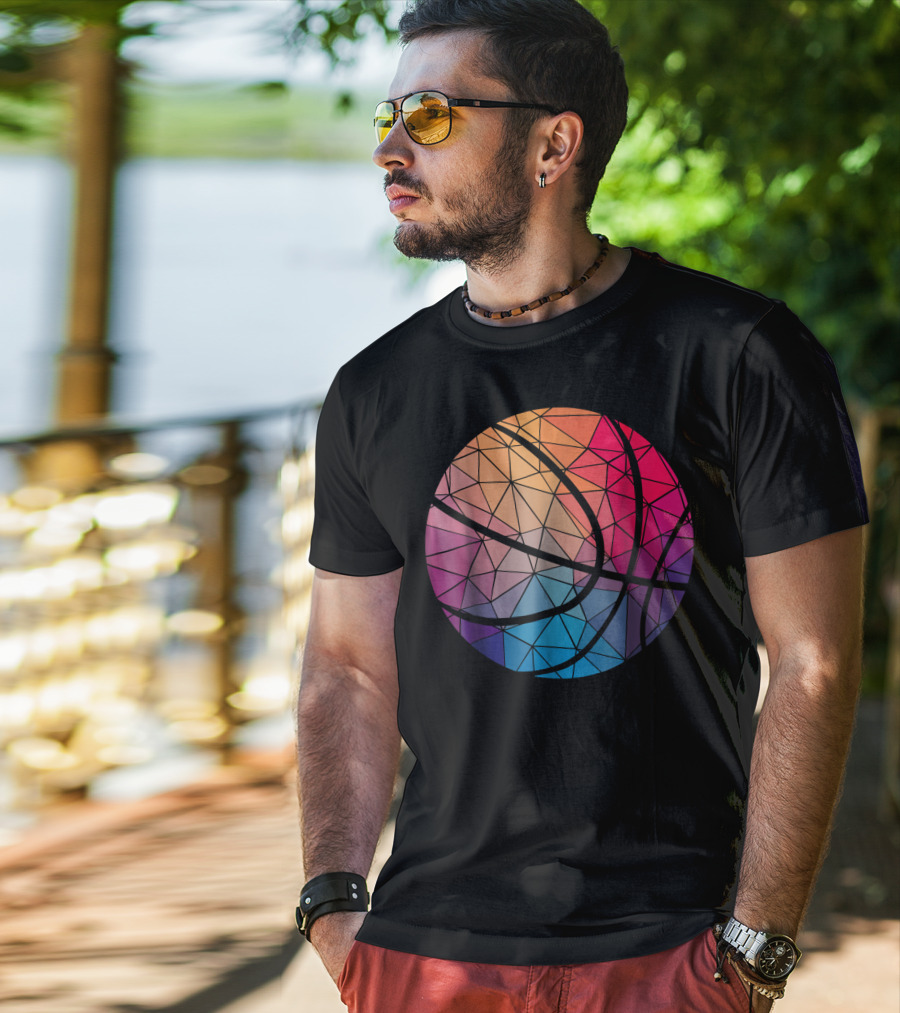 Geometric Cool Rainbow Basketball Shape T-Shirt