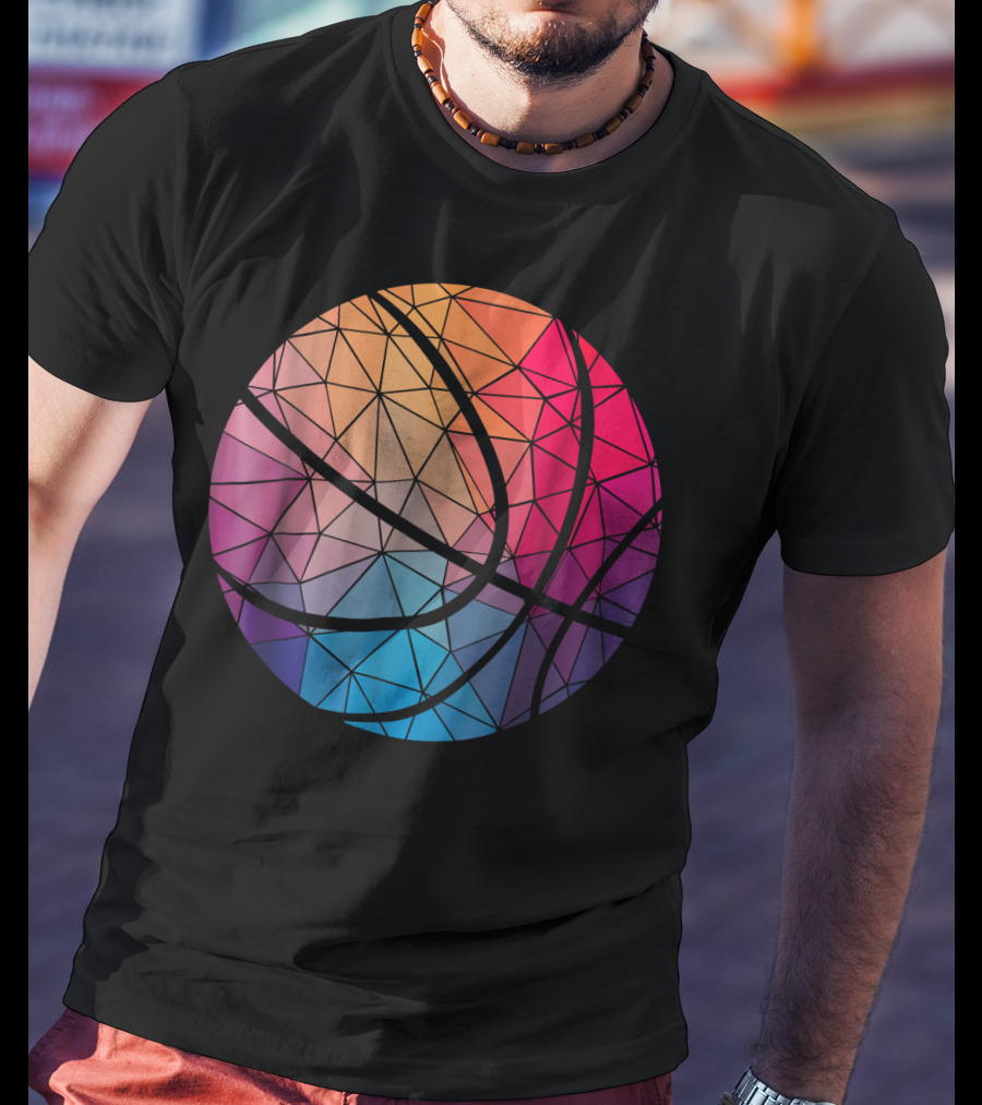 Geometric Cool Rainbow Basketball Shape T-Shirt