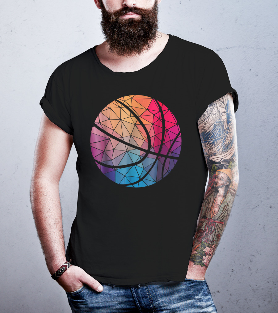 Geometric Cool Rainbow Basketball Shape T-Shirt