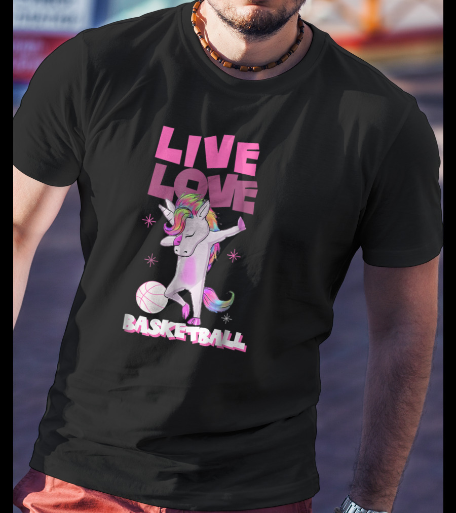 Live Love Basketball Dabbing Unicorn T-Shirt