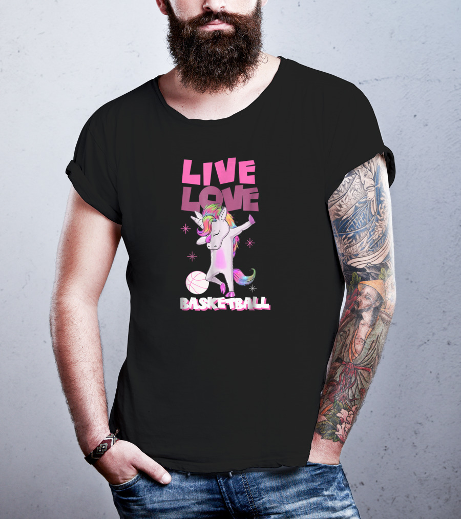 Live Love Basketball Dabbing Unicorn T-Shirt
