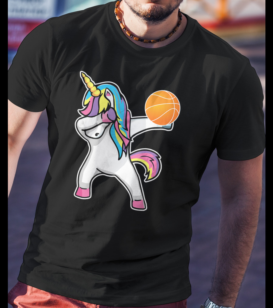 Unicorn Dabbing Basketball Player With Colorful Mane T-Shirt