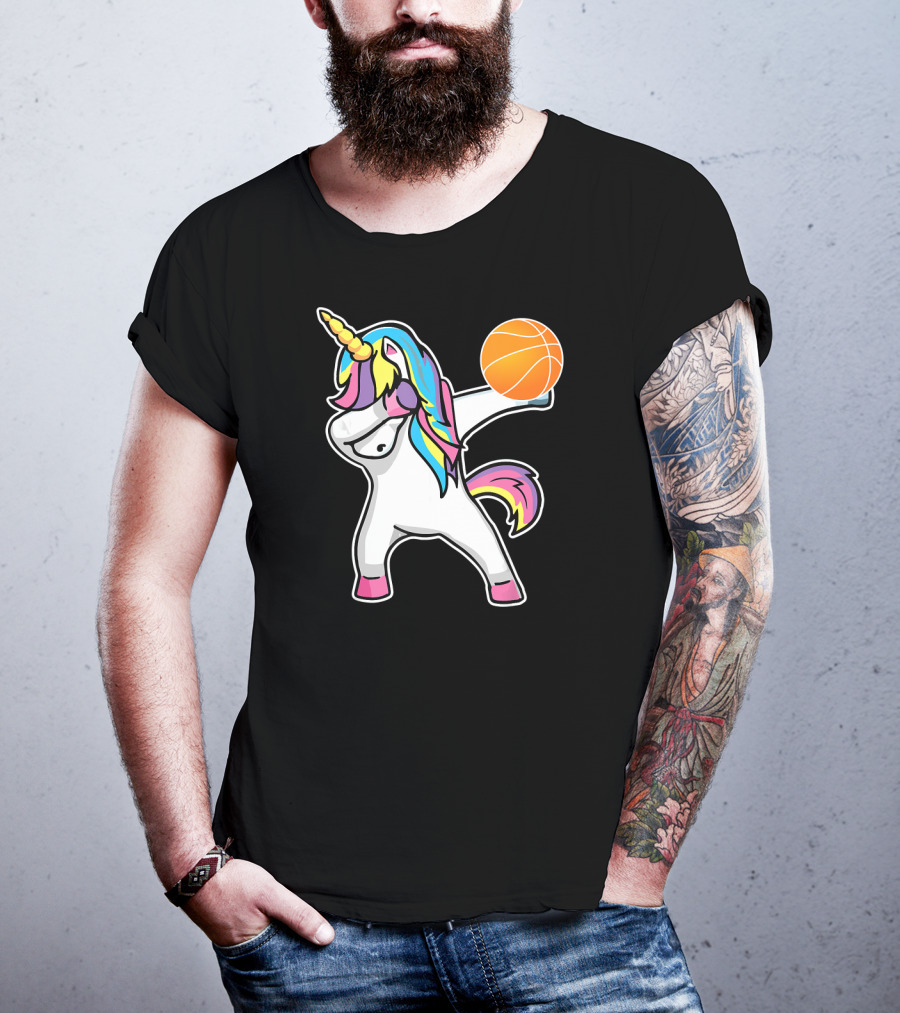 Unicorn Dabbing Basketball Player With Colorful Mane T-Shirt