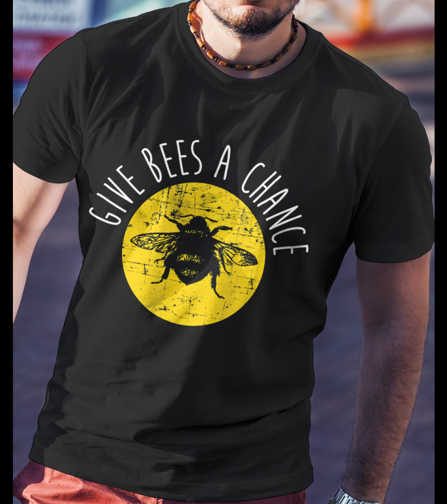 Give Bees A Chance Funny Cute Vegan Yellow Circle Bee T-Shirt