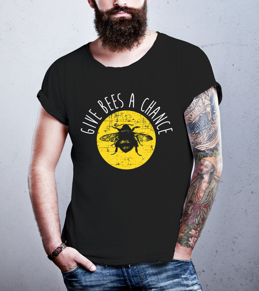 Give Bees A Chance Funny Cute Vegan Yellow Circle Bee T-Shirt