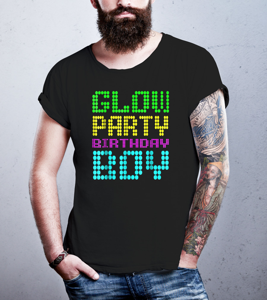 Glow Party Birthday Boy Colorful Dot Text T-Shirt