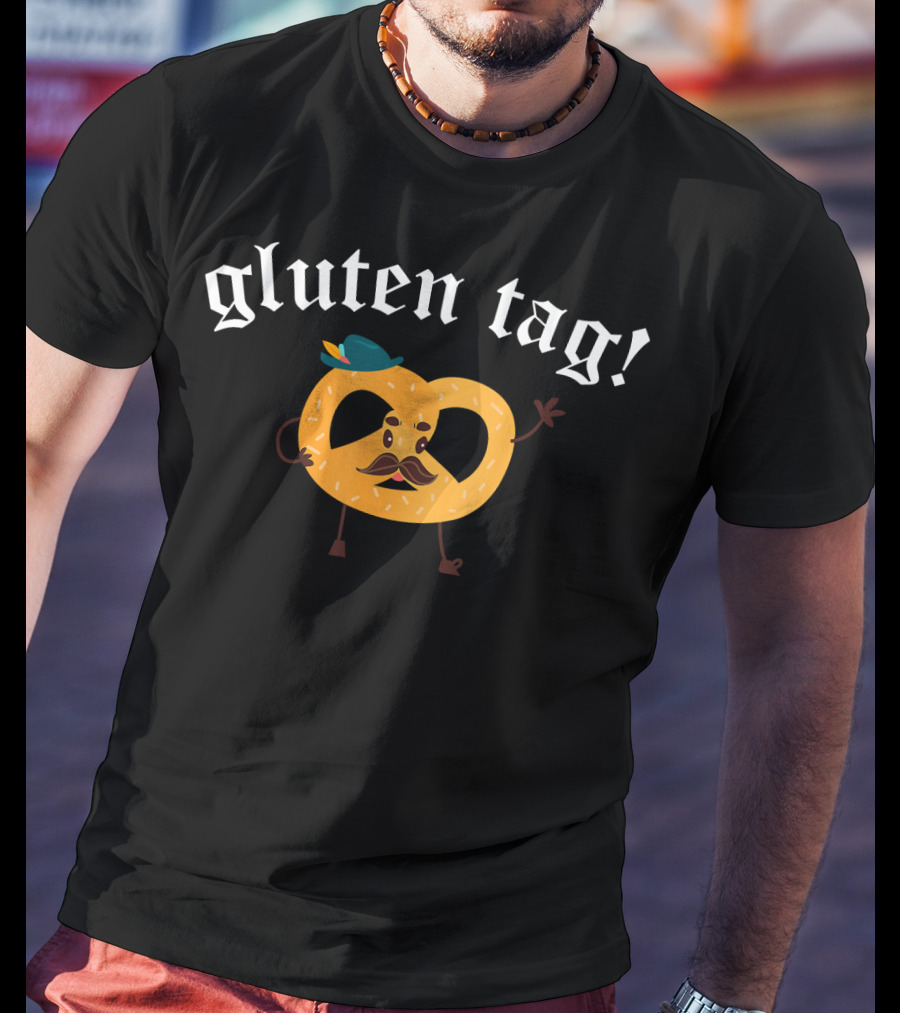 Gluten Tag Funny Oktoberfest Pretzel With Mustache And Hat T-Shirt