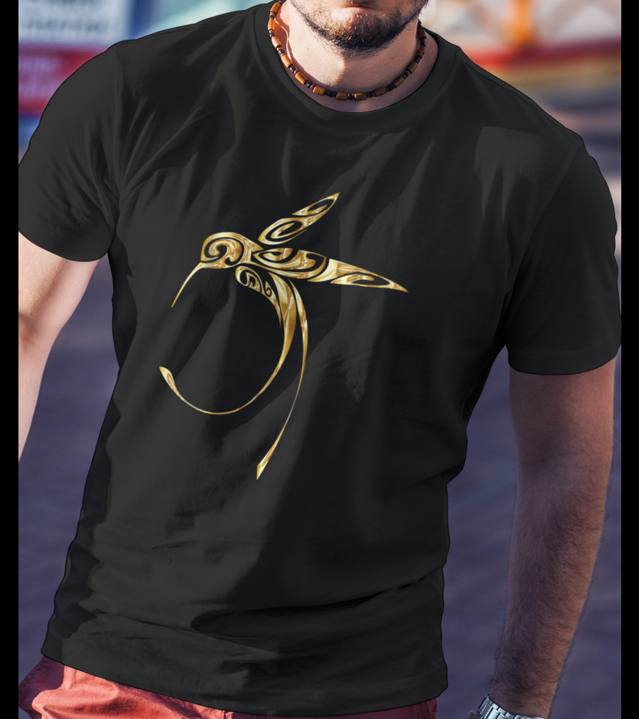 Gold Hummingbird Bird Animal Art Deco T-Shirt