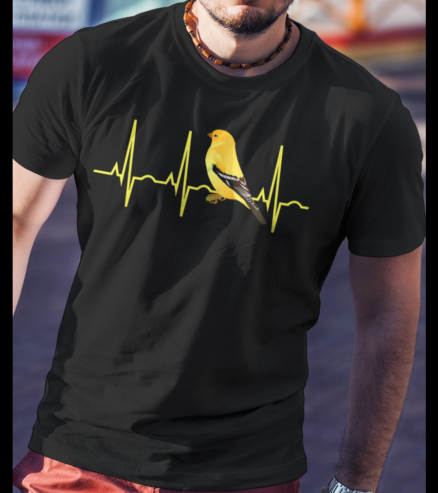 Goldfinch Heartbeat ECG Line Bird Songbird America T-Shirt
