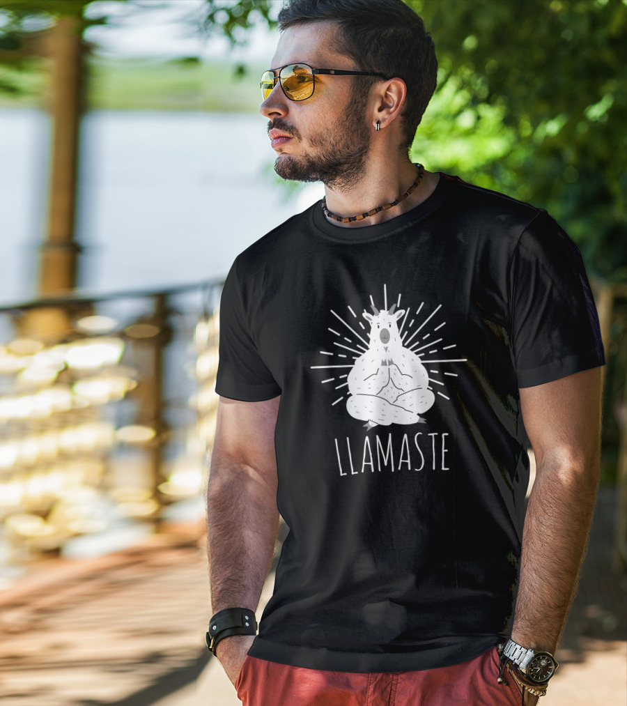Good Vibes Only Llamaste Yoga Meditation Llama T-Shirt