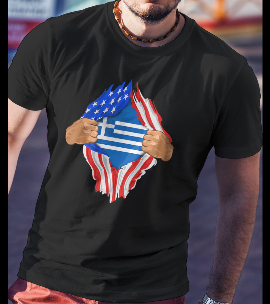 Greek Blood Inside Me Greece With American Flag Reveal T-Shirt