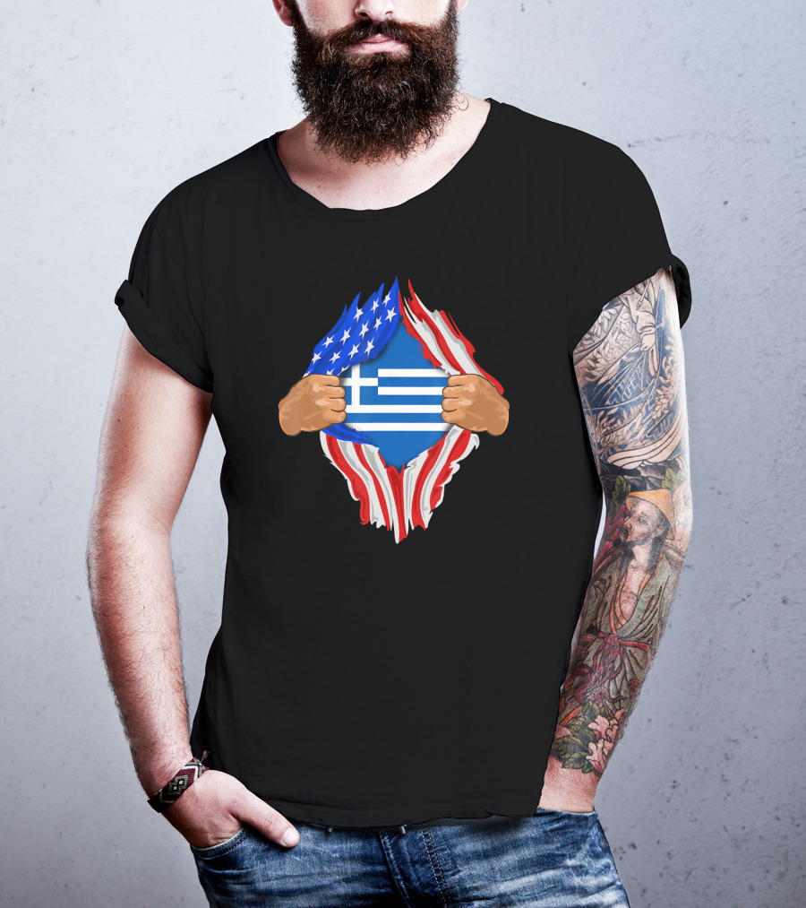 Greek Blood Inside Me Greece With American Flag Reveal T-Shirt