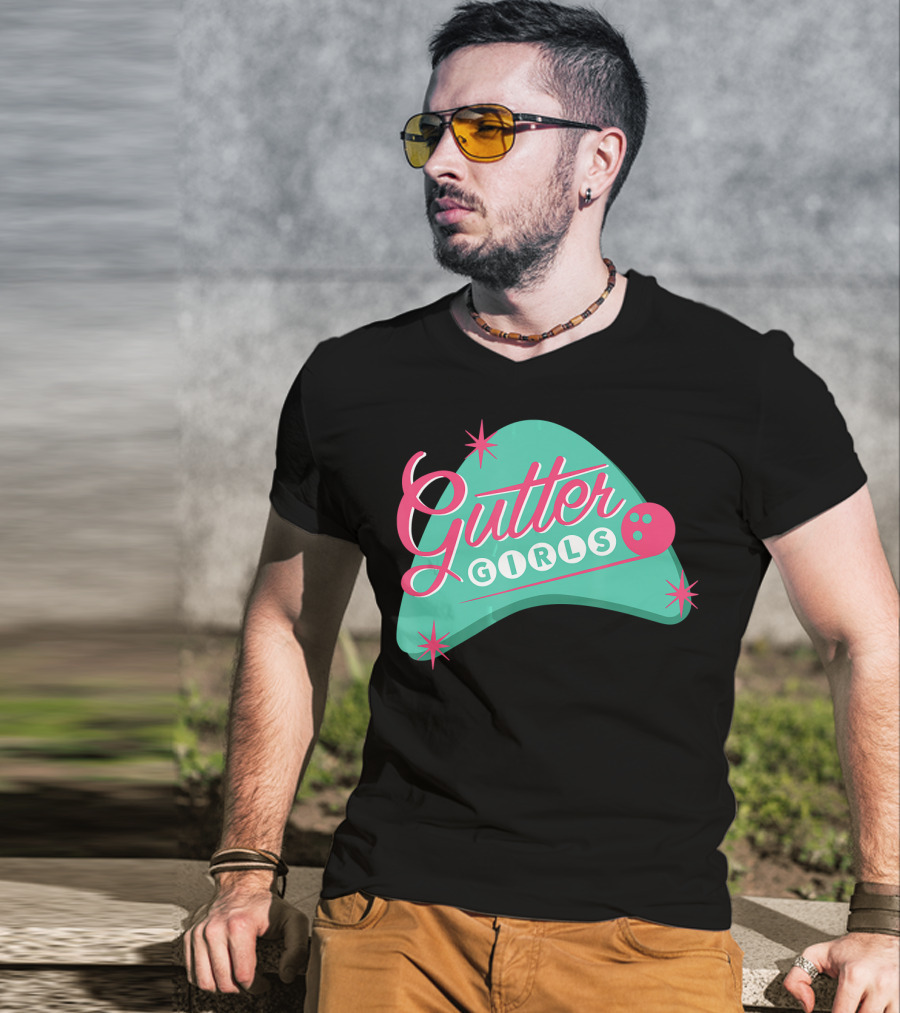 Gutter Girls Bowling Team Retro Logo Pastel T-Shirt