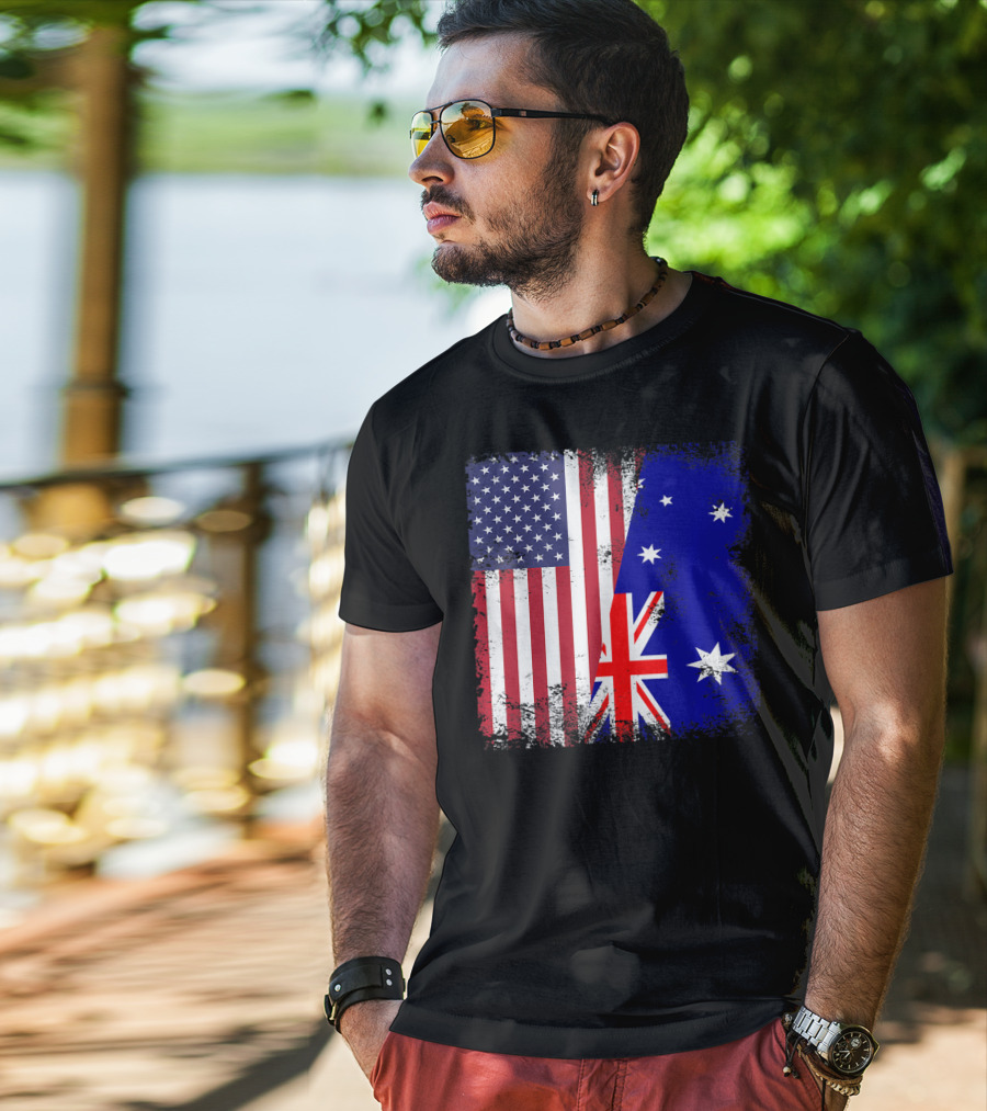 Vintage Half American Australian Flag Iconic T-Shirt