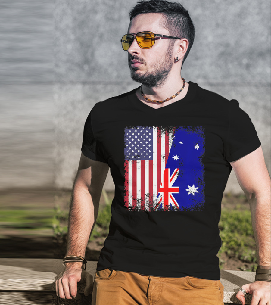 Vintage Half American Australian Flag Iconic T-Shirt