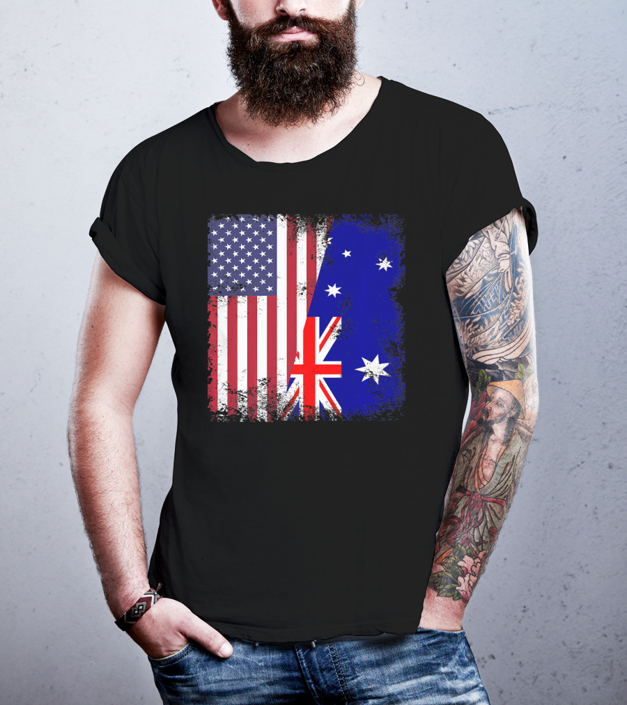 Vintage Half American Australian Flag Iconic T-Shirt