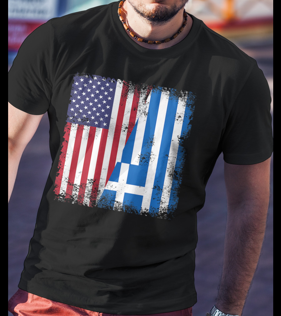 Half Greek Flag Vintage Greece U.S. Split Distressed American Greek Flags T-Shirt