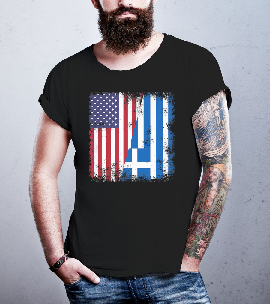 Half Greek Flag Vintage Greece U.S. Split Distressed American Greek Flags T-Shirt