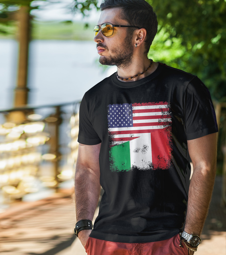 Half Italian Flag Vintage Italy U.S. American Grunge T-Shirt