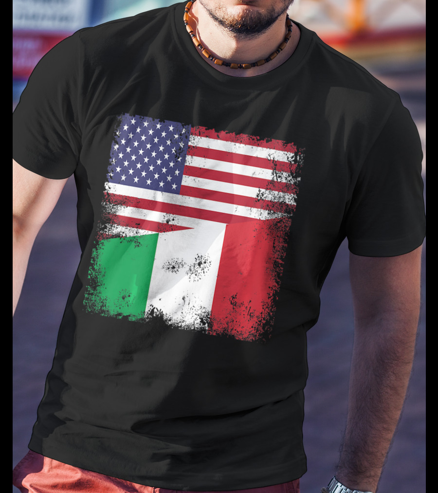 Half Italian Flag Vintage Italy U.S. American Grunge T-Shirt