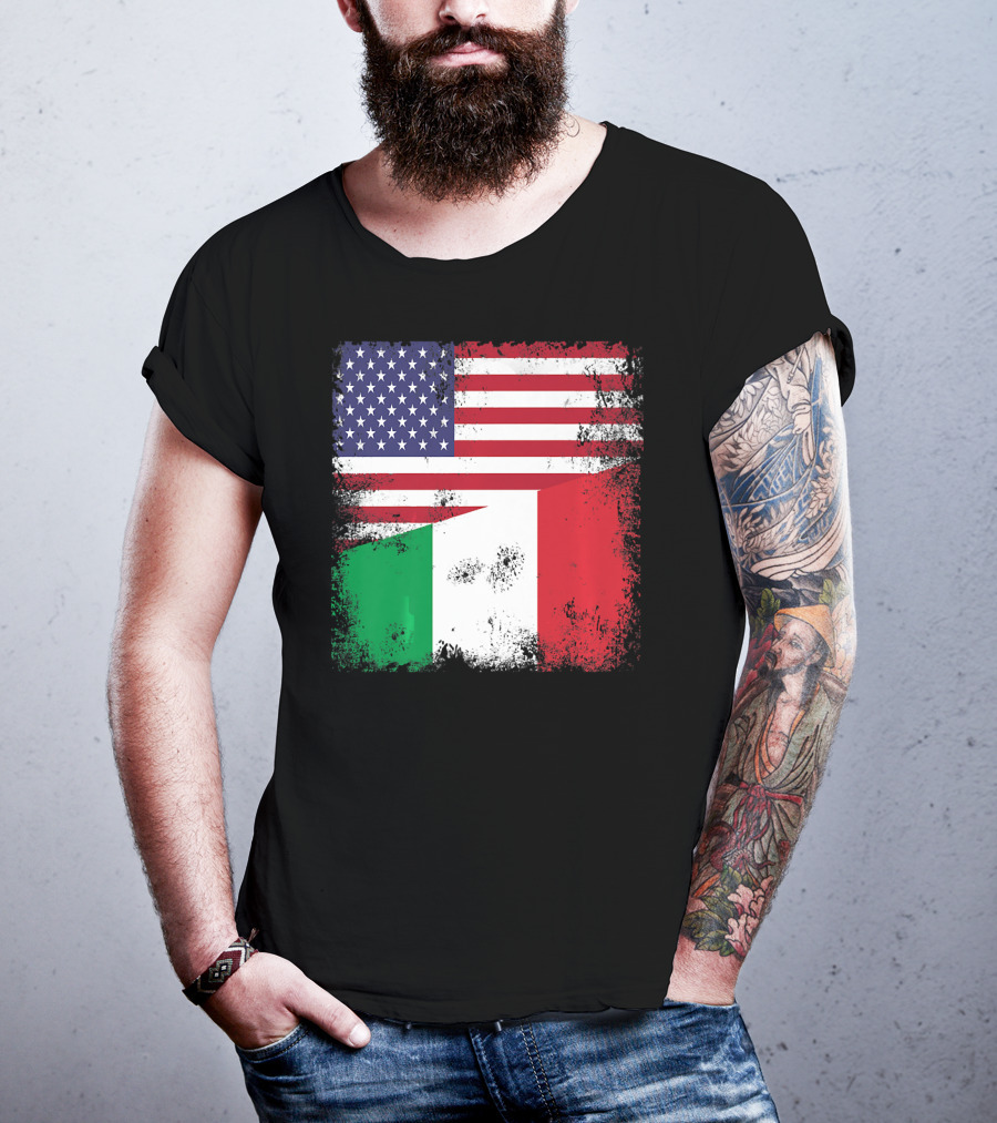 Half Italian Flag Vintage Italy U.S. American Grunge T-Shirt