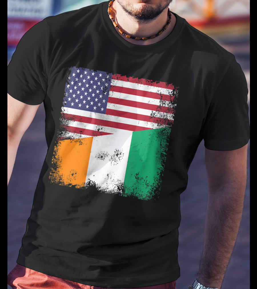 Half Ivorian Flag Vintage Cote D'I With Distressed USA Flag T-Shirt