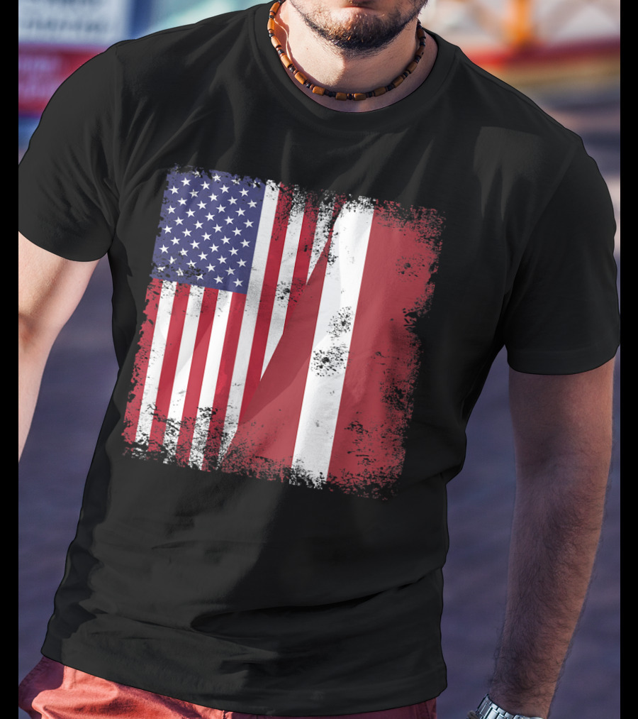 Half Latvian Half American Flag Vintage Latvia U T-Shirt