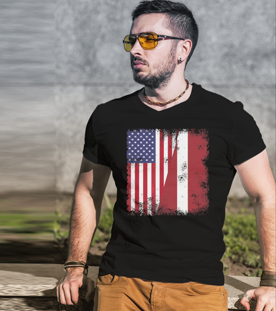 Half Latvian Half American Flag Vintage Latvia U T-Shirt