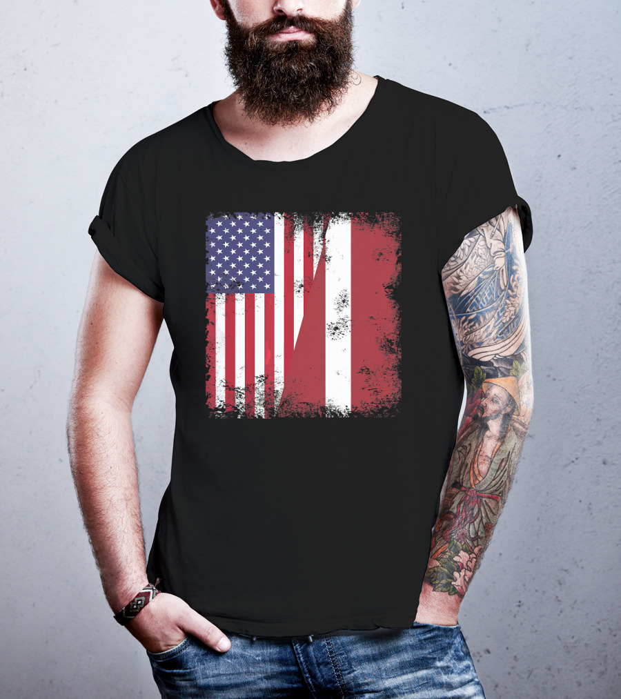 Half Latvian Half American Flag Vintage Latvia U T-Shirt
