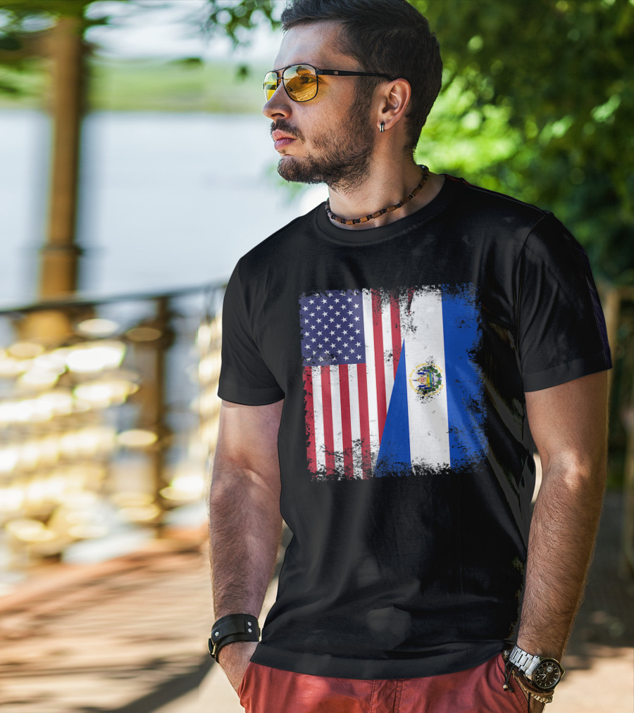 United States And Half Salvadoran Flag Vintage El Sal T-Shirt