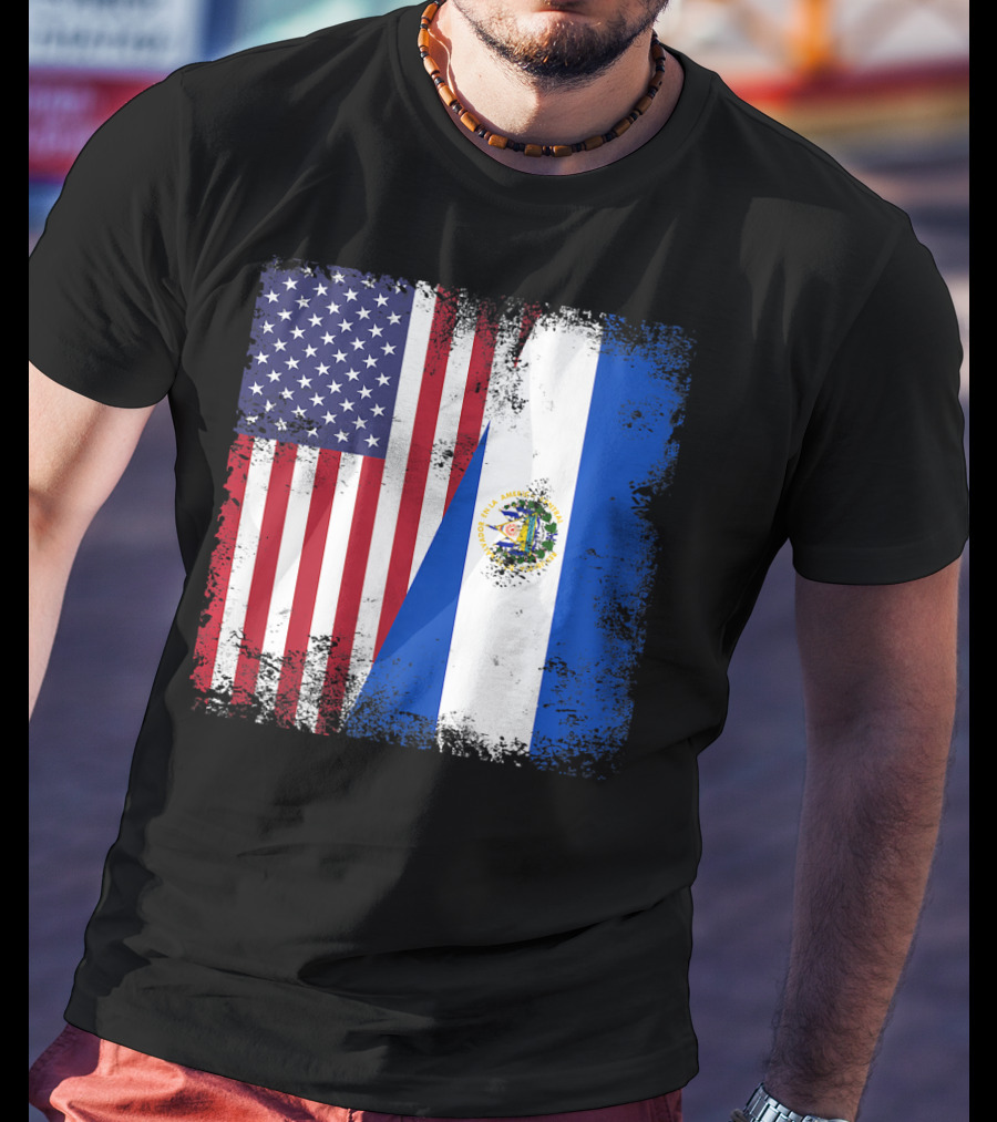 United States And Half Salvadoran Flag Vintage El Sal T-Shirt