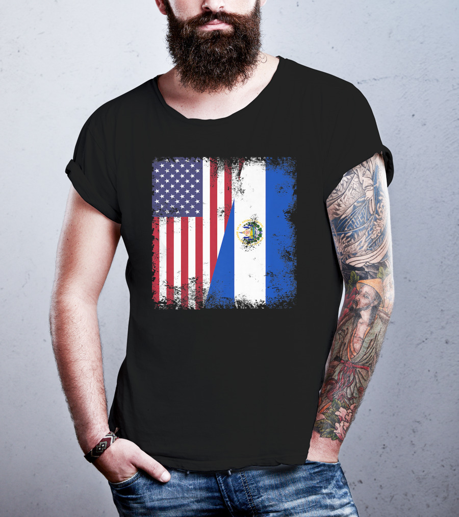 United States And Half Salvadoran Flag Vintage El Sal T-Shirt