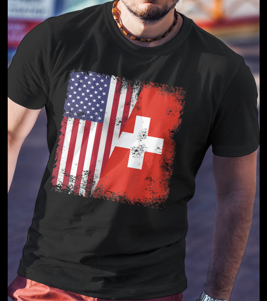 Half Swiss Flag Vintage American Swiss Flag T-Shirt